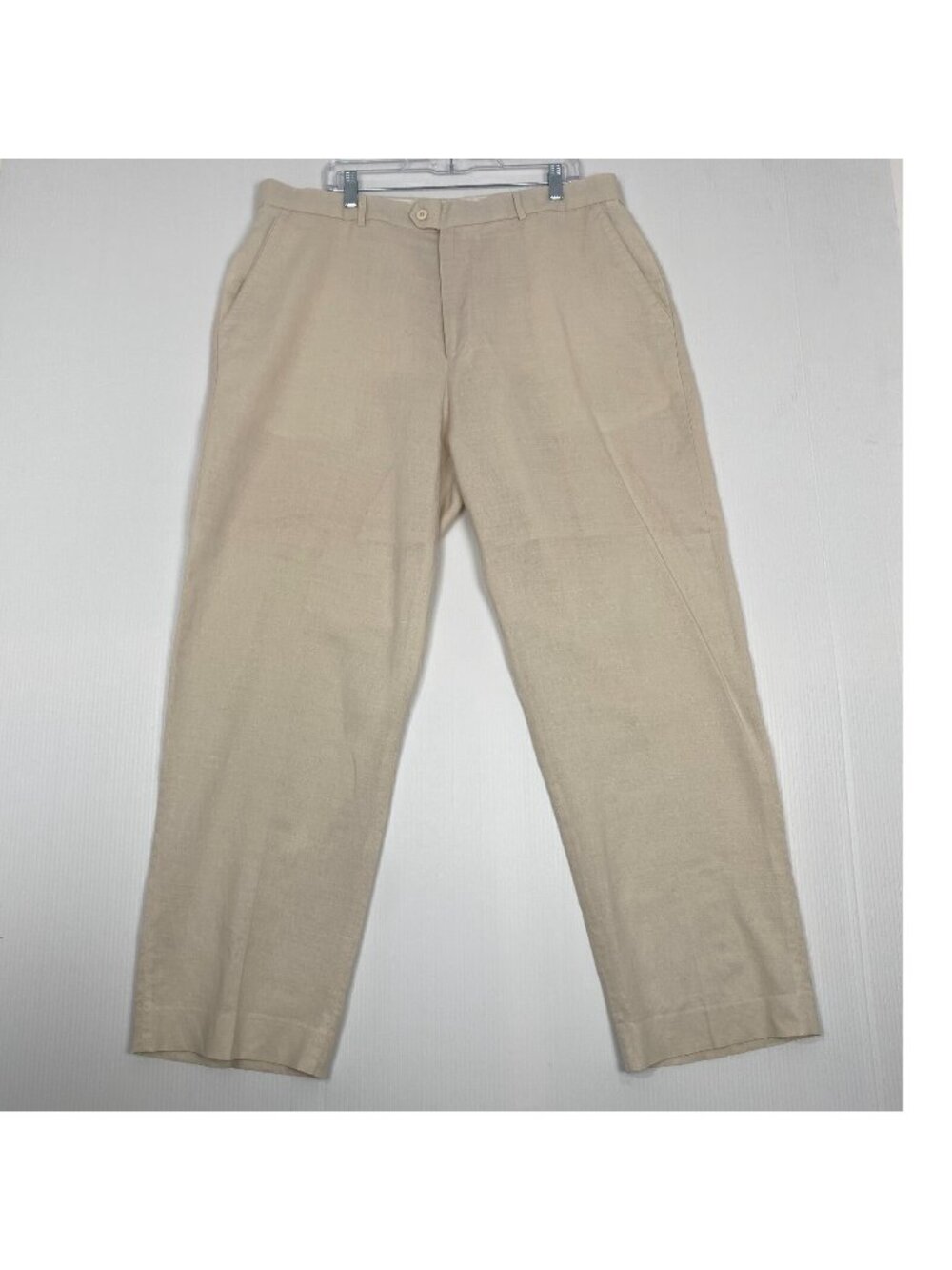 Stacy Adams 70% Linen 30% Cotton Tan Dress Pants Comfort Size 40 X32 Pockets Zip